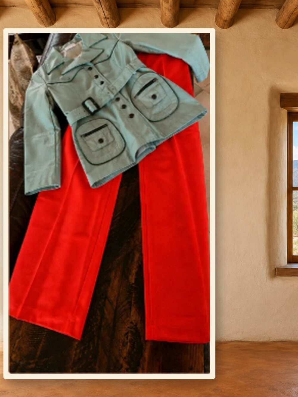 Vintage 60s 70s Avion Jacket & Red Wide-Leg Pants Set - one owner